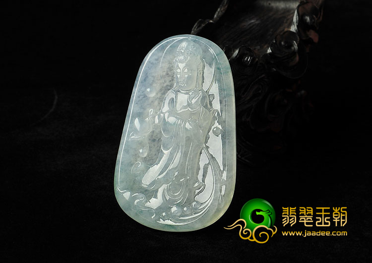 冰种飘花缅甸翡翠A货观音挂件