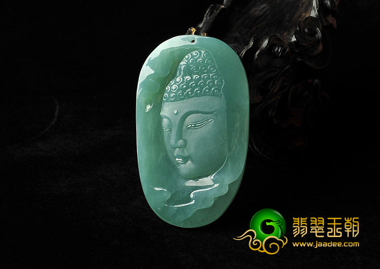 糯冰种蓝水缅甸翡翠A货释迦牟尼挂件