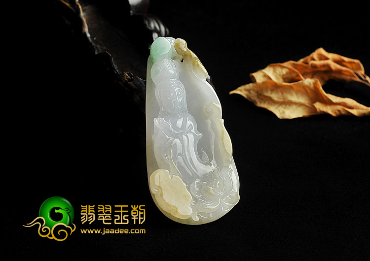 糯冰种三彩缅甸翡翠A货观音挂件