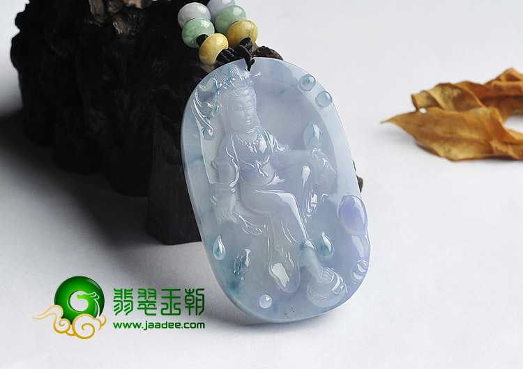 糯冰种紫罗兰飘花缅甸翡翠A货观音挂件