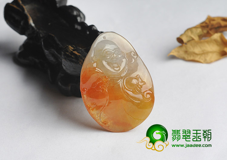 冰种红黄翡缅甸翡翠A货纳福挂件