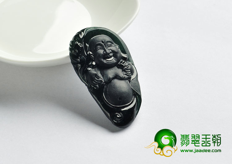 冰种墨翠缅甸翡翠A货玉佛挂件
