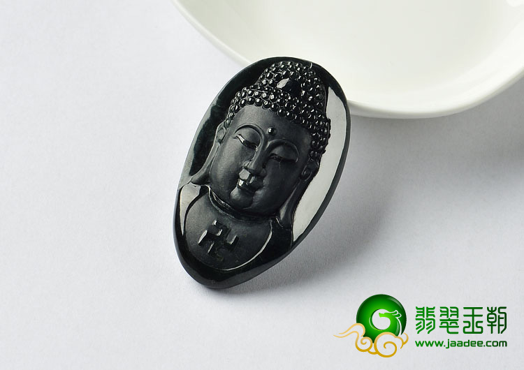冰种墨翠缅甸翡翠A货释迦牟尼挂件