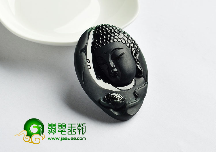 冰种墨翠缅甸翡翠A货释迦牟尼挂件