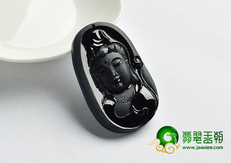 冰种墨翠缅甸翡翠A货观音头挂件