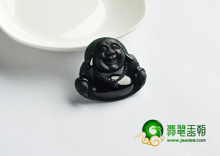 冰玻种墨翠缅甸翡翠A货玉佛挂件