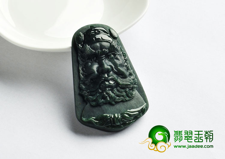 糯冰种墨翠缅甸翡翠A货钟馗挂件