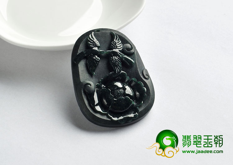 冰种墨翠缅甸翡翠A货富贵双喜挂件