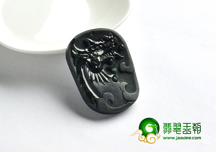 冰种墨翠缅甸翡翠A货龙头挂件