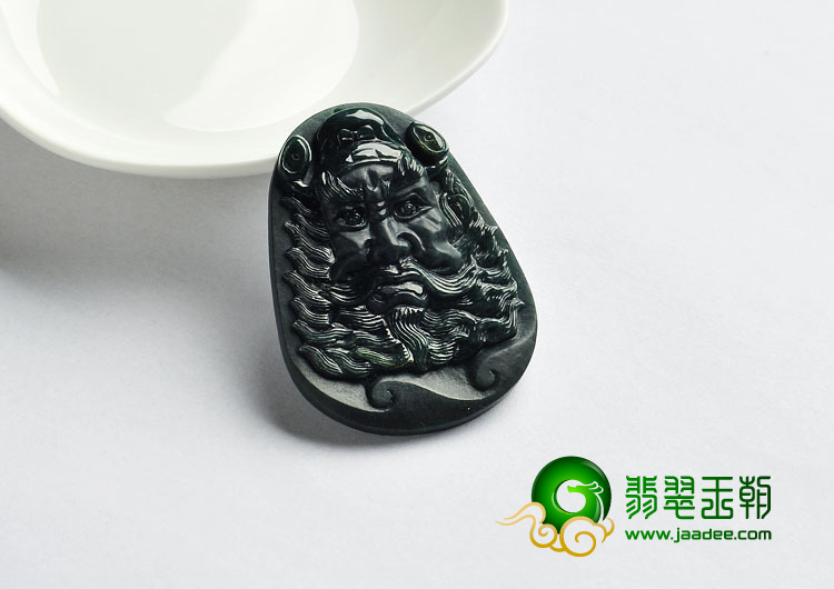 冰种墨翠缅甸翡翠A货钟馗挂件