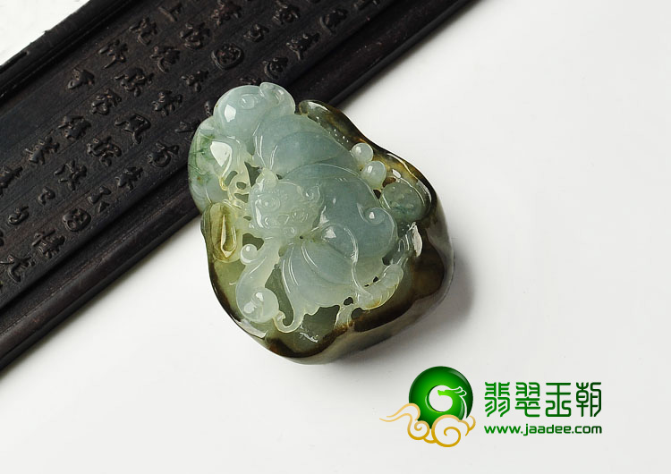 糯冰种晴水褐黄翡缅甸翡翠A货福在眼前挂件