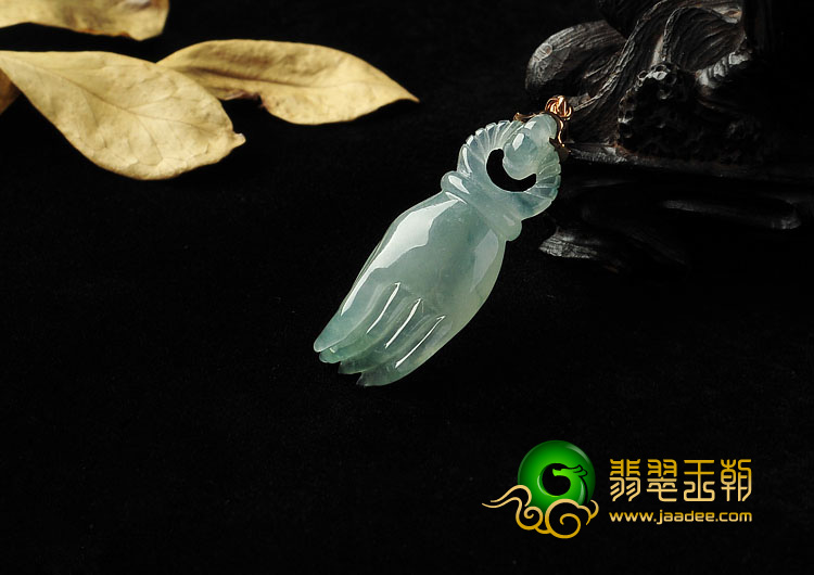 冰种晴水缅甸翡翠A货佛手挂件(金扣）