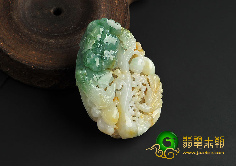 糯冰种三彩缅甸翡翠A货富贵双喜挂件