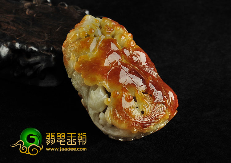 糯冰种褐黄翡缅甸翡翠A货金玉满堂挂件