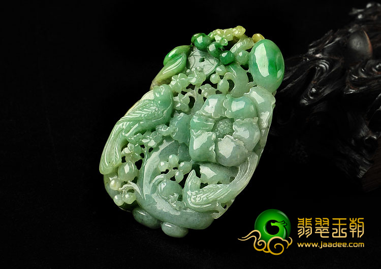 糯冰种黄加绿缅甸翡翠A货富贵双喜挂件