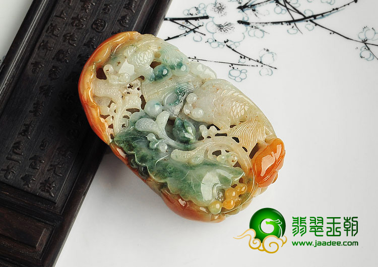 糯冰种三彩缅甸翡翠A货金玉满堂挂件