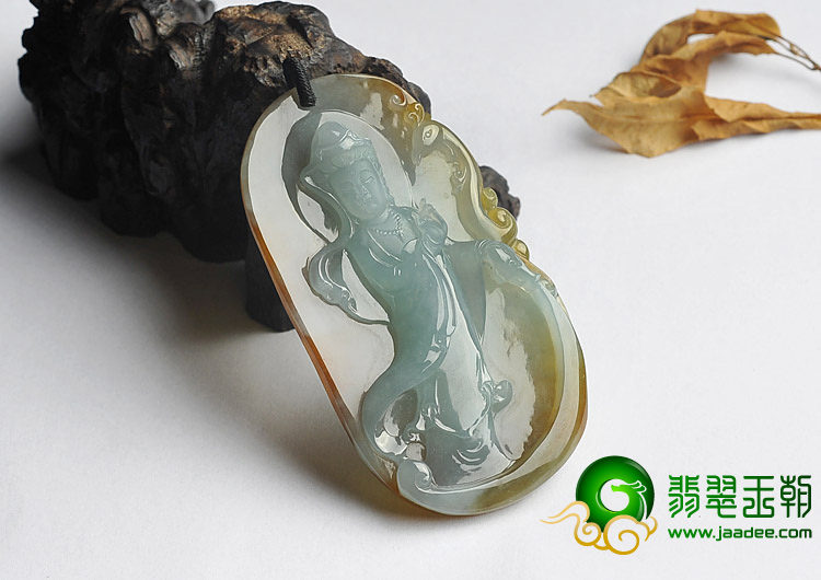 冰种褐黄翡晴水缅甸翡翠A货站观音挂件
