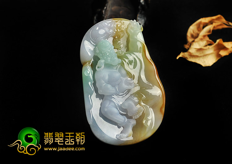 冰种三彩缅甸翡翠A货降龙罗汉挂件