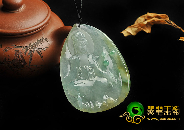 冰种晴水飘花缅甸翡翠A货观音挂件
