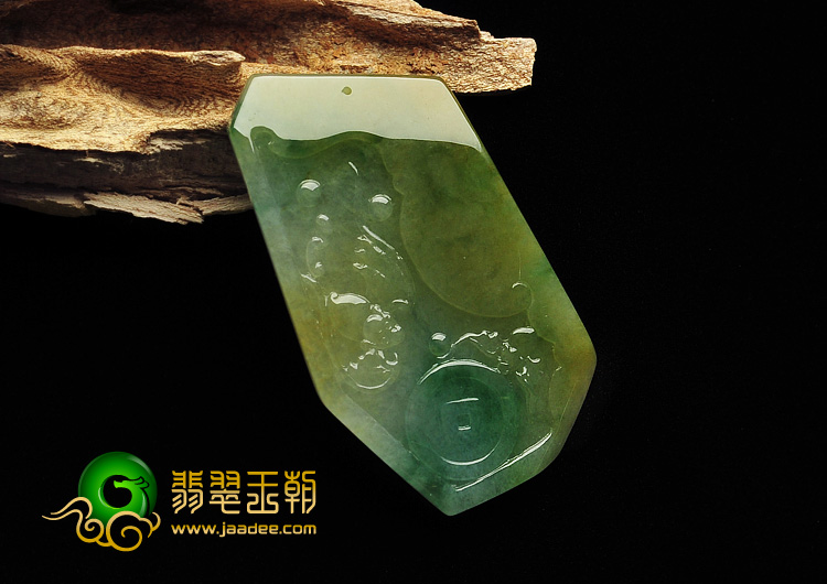 冰种黄加绿缅甸翡翠A货福在眼前挂件