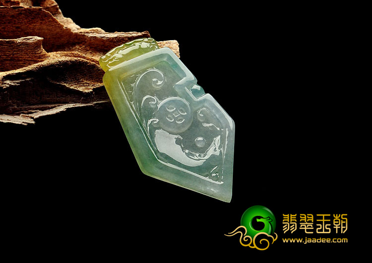 冰种黄加绿缅甸翡翠A货有凤来仪挂件