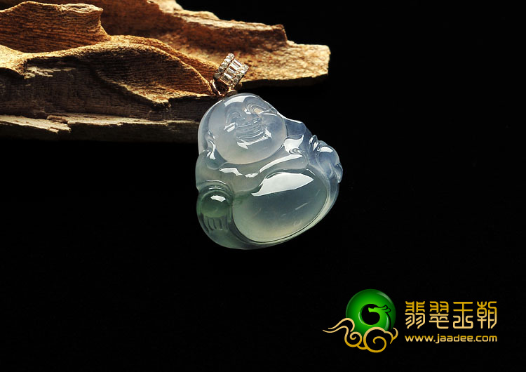 冰玻种飘花缅甸翡翠A货玉佛挂件（金扣）