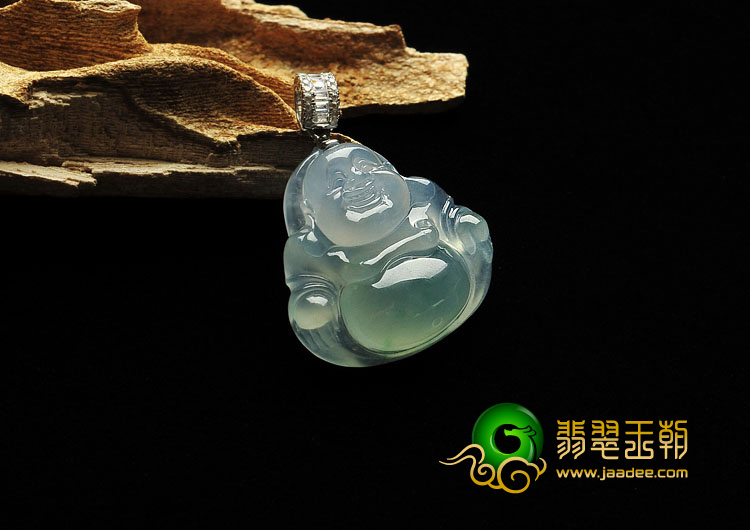 冰玻种飘花缅甸翡翠A货玉佛挂件（金扣）