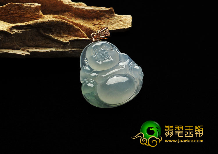 冰种晴水缅甸翡翠A货玉佛挂件（金扣）