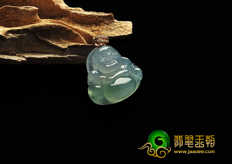 冰种晴水缅甸翡翠A货玉佛（金扣）