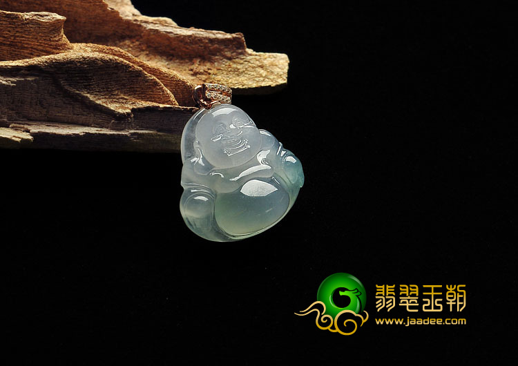 冰种晴水缅甸翡翠A货玉佛（金扣）