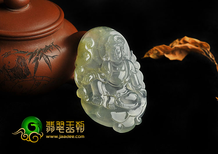 冰玻种黄翡飘花缅甸翡翠A货观音挂件