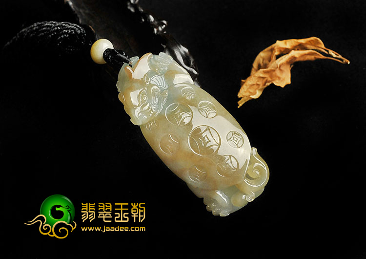 糯冰种晴水褐黄翡缅甸翡翠A货龙行如意挂件