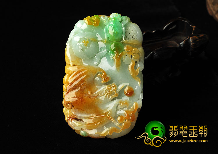 糯冰种三彩缅甸翡翠A货花开富贵挂件