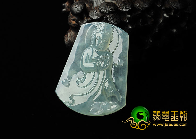 冰种晴水缅甸翡翠A货站观音挂件