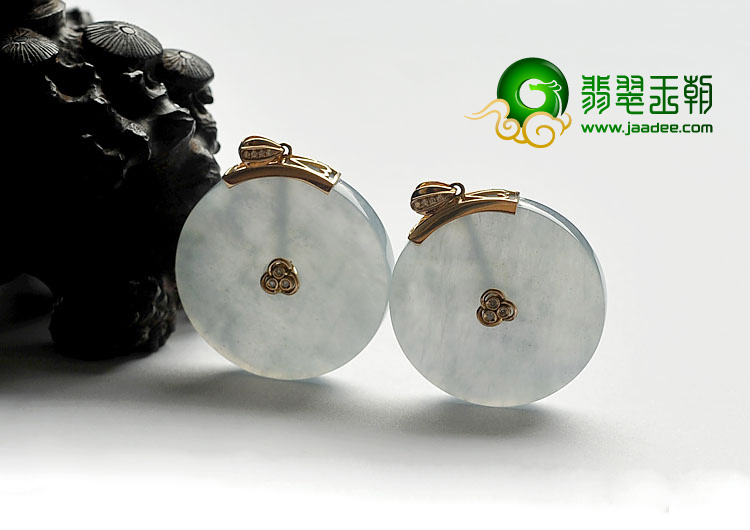 冰种紫罗兰缅甸翡翠A货镶玫瑰金平安扣胸坠（真钻）（单价）