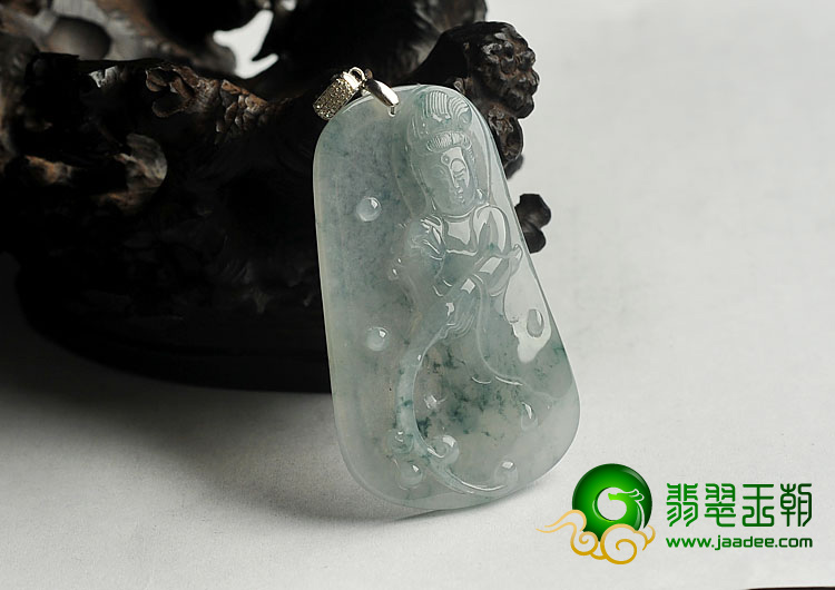 冰种飘花缅甸翡翠A货观音挂件