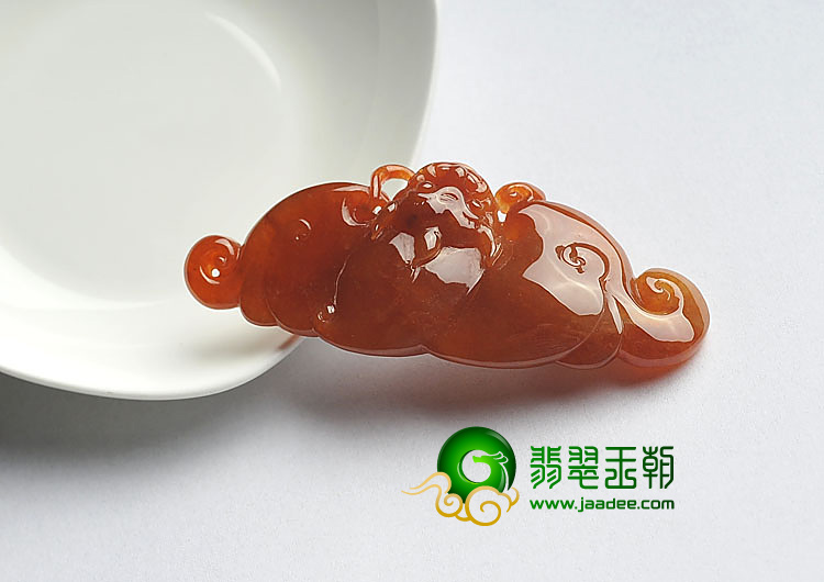 糯冰种红翡缅甸翡翠A货福在眼前挂件