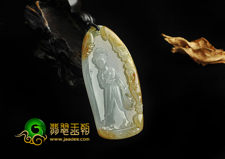 冰种黄翡缅甸翡翠A货仕女挂件