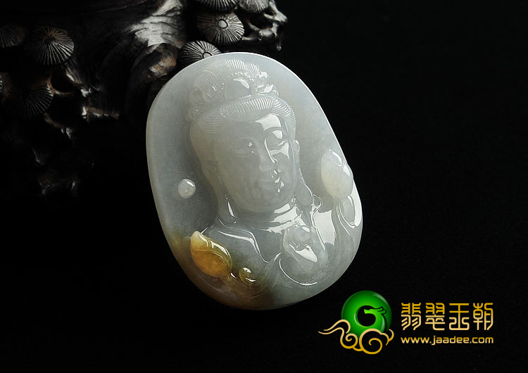 糯冰种褐黄翡缅甸翡翠A货观音头挂件