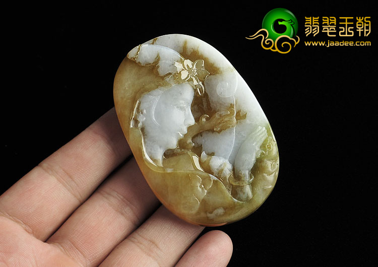 糯冰种褐翡缅甸翡翠A货亭亭玉立挂件