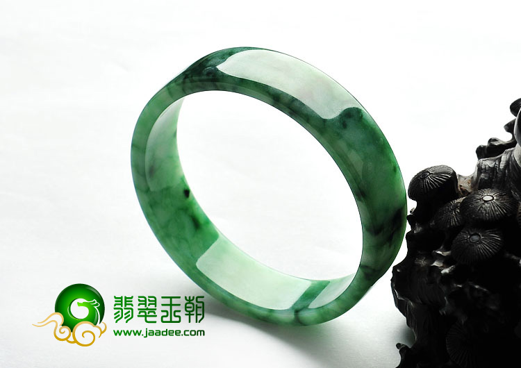 糯冰种瓜皮绿缅甸翡翠A货方条手镯（51.8mm）