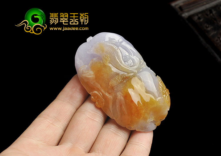 冰种紫罗兰黄翡缅甸翡翠A货年年有余挂件