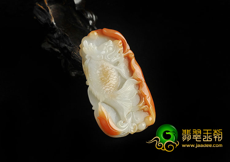 糯冰种红黄翡缅甸翡翠A货龙头鱼挂件
