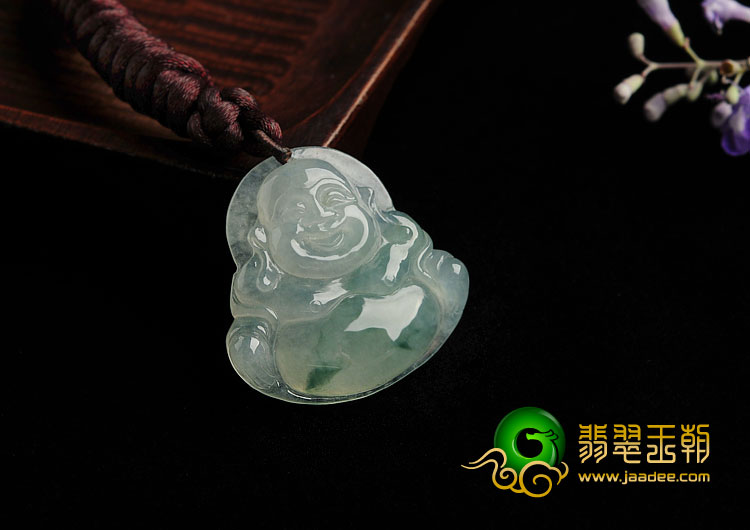 冰种飘花缅甸翡翠A货玉佛挂件