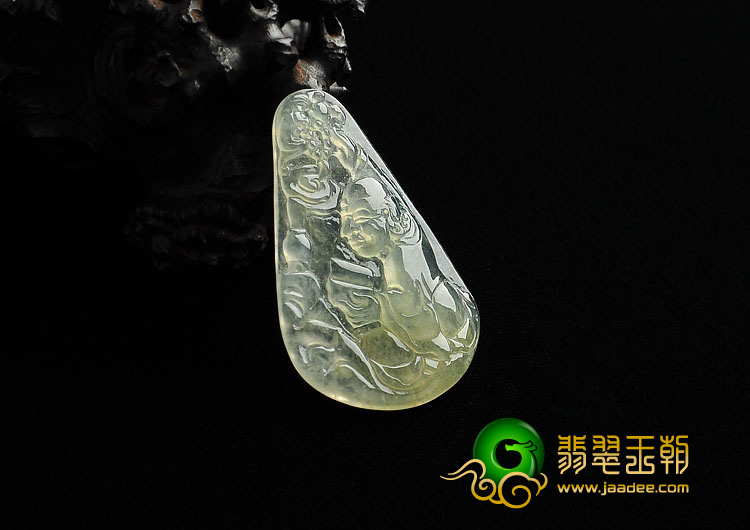 冰玻种黄翡飘花缅甸翡翠A货仙人指路挂件