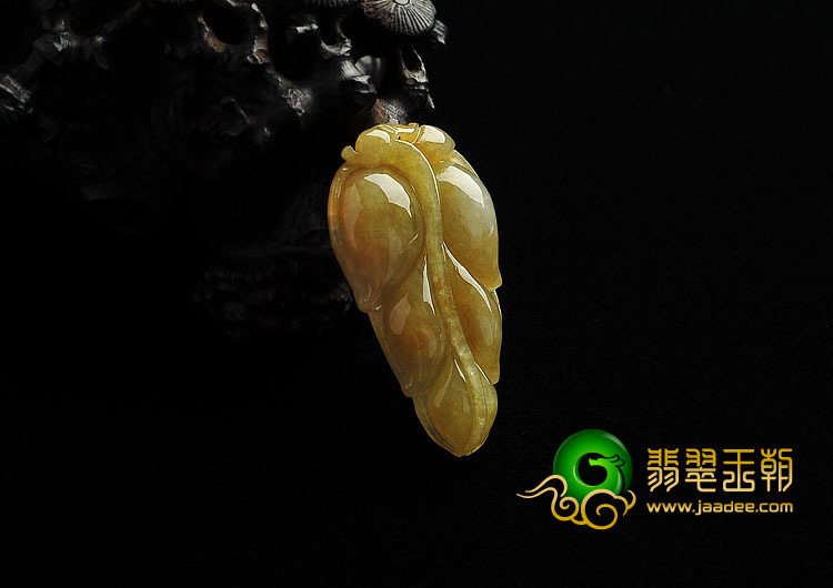 糯冰种黄翡缅甸翡翠A货叶子挂件