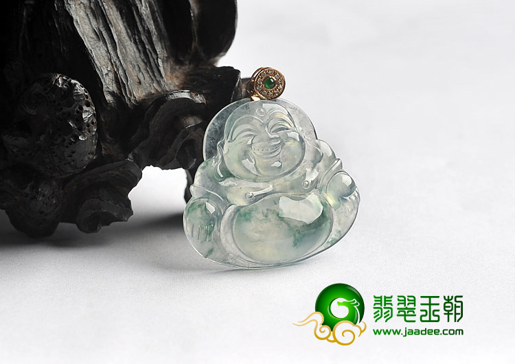 冰种飘花缅甸翡翠A货玉佛挂件