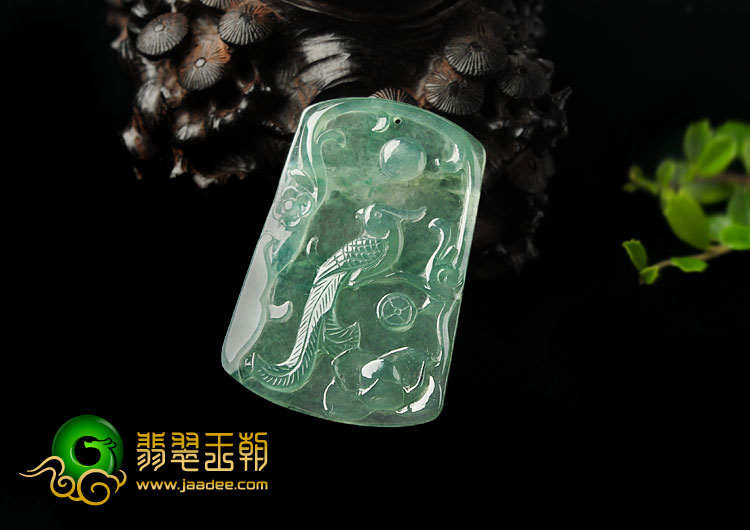 冰种晴水略飘花缅甸翡翠A货丹凤朝阳挂件