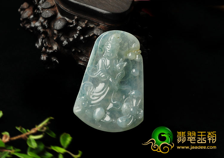 冰种飘花缅甸翡翠A货站观音挂件