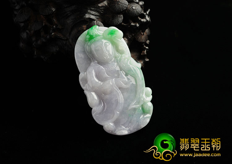 糯冰种春带彩缅甸翡翠A货观音挂件
